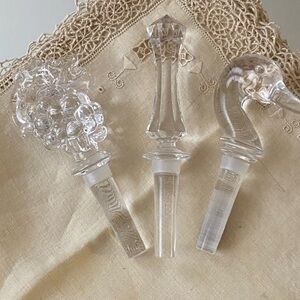Crystal Bottle Stoppers Set of 3. Mikasa
& more. Grapes, duck, and jewel.